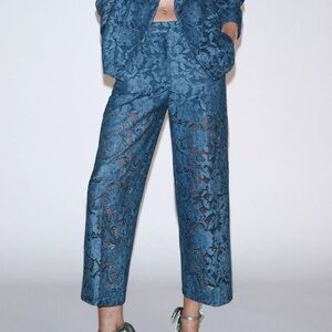 Zara Blue Lace Cropped Pants